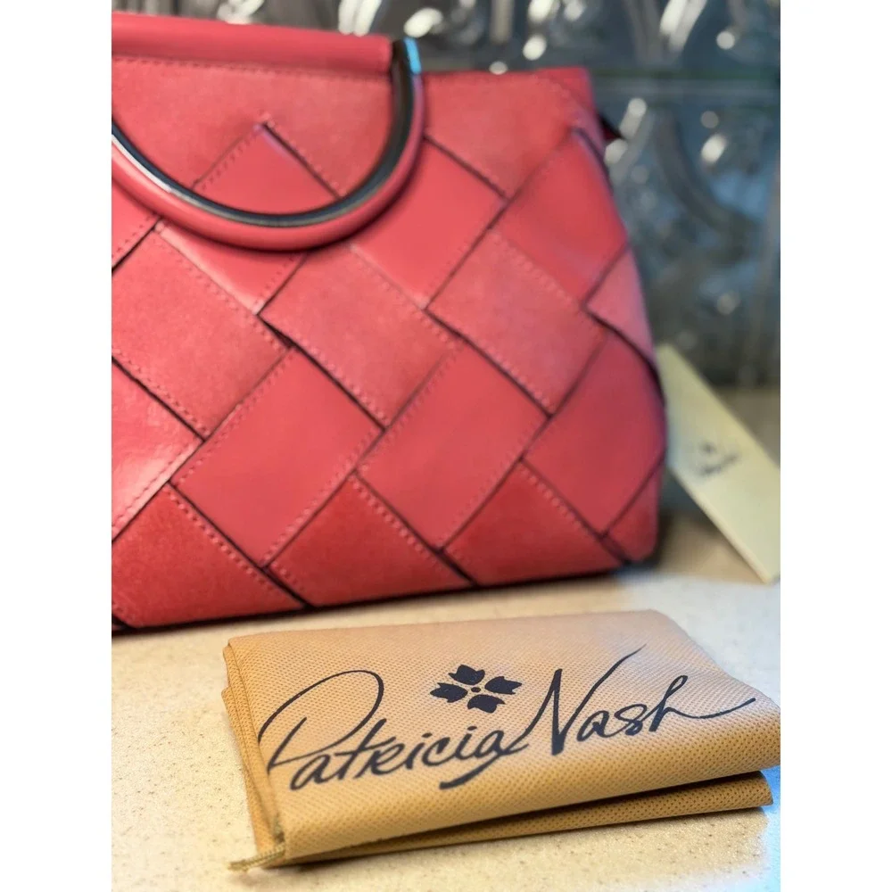 Patricia Nash Novara Satchel Petal Pink Leather Suede Weave Crossbody Bag OS